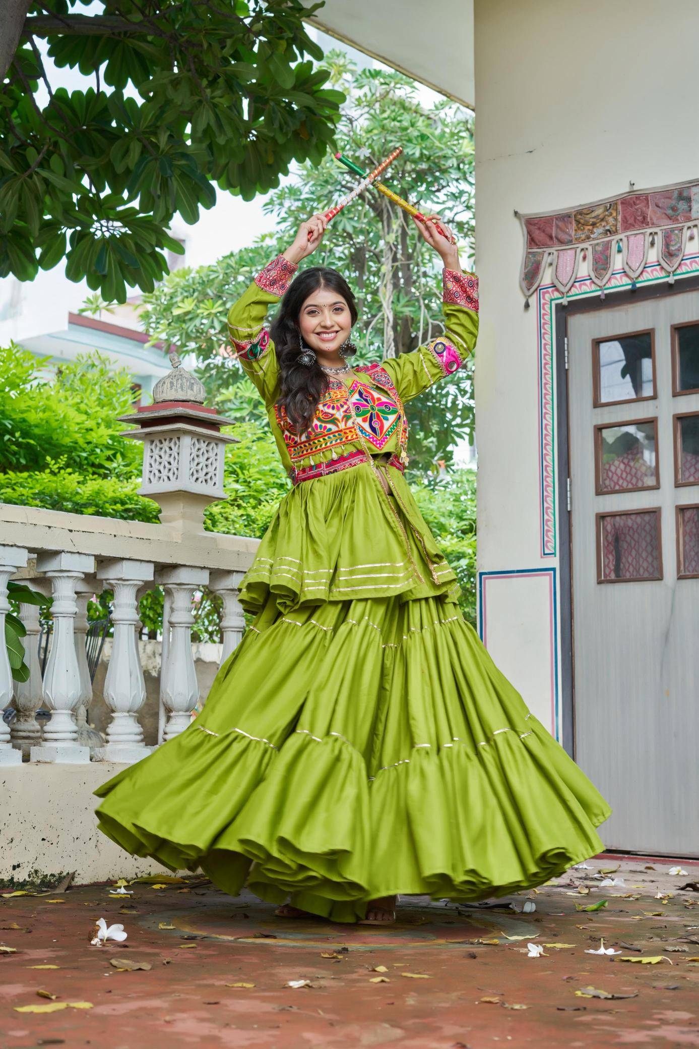 Launching Navratri Ram 120 cottan Green Lehenga choli wholesale market in pune
